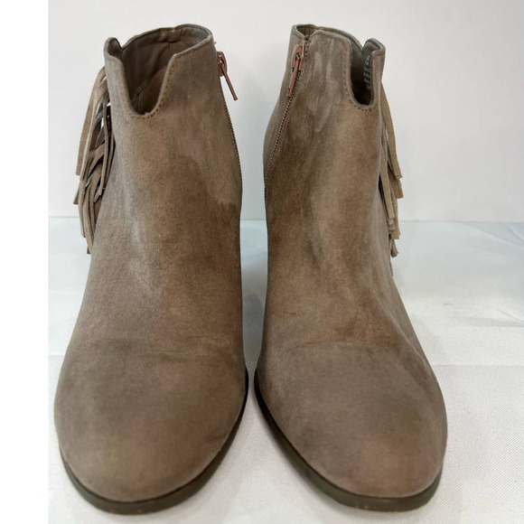 Carlos Santana Tempe Fringe Leather Gray/Tan Ankle Booties Size 9.5 - Picture 2 of 8